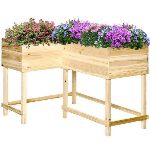 "Hochbeet Holz Pflanzkasten mit Bewässerungssystem Vliesstoff Blumenkasten Blumentopf Kräuterbeet Natur 121 x 91 x 81 cm image"