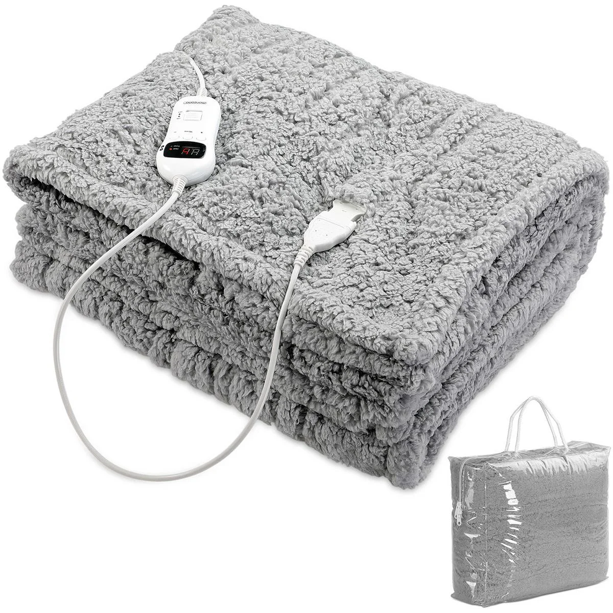Heizdecke Fleece Grau 170x140cm