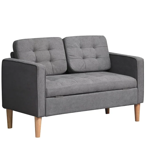 "2-Sitzer Sofa Stoffsofa Doppelsofa abnehmbar mit Kissen Gummiholz Baumwoll Grau 117 x 62 x 78 cm image"
