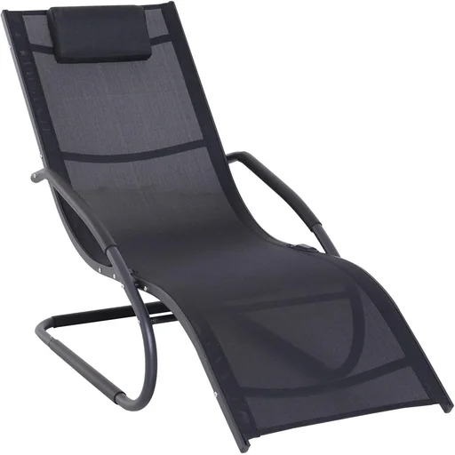 "Gartenliege Sonnenliege Stoffliege mit Kissen Relaxliege ergonomisch wetterbeständig Aluminium Schwarz 150 x 63 x 89 cm image"