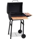 Kohlegrill Grillwagen Grillstation Standgrill mit Thermometer 3 x Ablage Edelstahl Schwarz