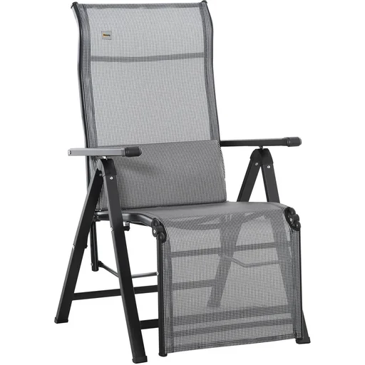 "Gartenliege 9 Positionen verstellbar Textilene Stahl Schwarz+Grau 70 x 65 x 111 cm image"