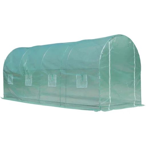 "Foliengewächshaus Tomatengewächshaus Treibhaus 8 Fenster PE + Stahl Grün 500 x 200 x 210 cm image"