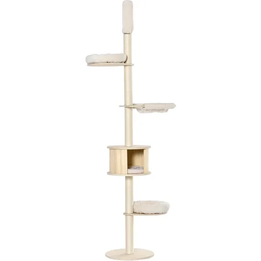 "Kratzbaum Katzenbaum Deckenhoch Kletterbaum mit holz Katzenhöhle Sisal Plüsch höhenverstellbar Creme 50 x 50 x 232-252 c image"