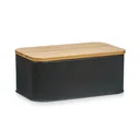 Brotkasten mit Bambusdeckel, Metall, matt schwarz