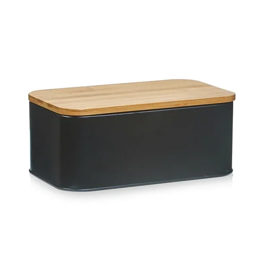 "Brotkasten mit Bambusdeckel, Metall, matt schwarz image"