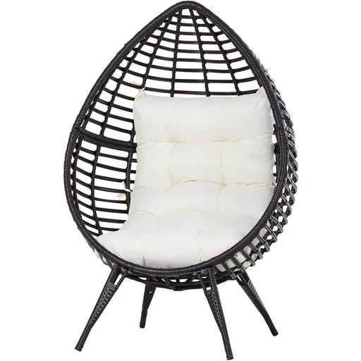 "Rattansessel in Tropfenform, Gartensessel mit Sitzkissen, Erhöhter Rattanstuhl, Stahl, Braun, 101 x 89 x 156 cm image"