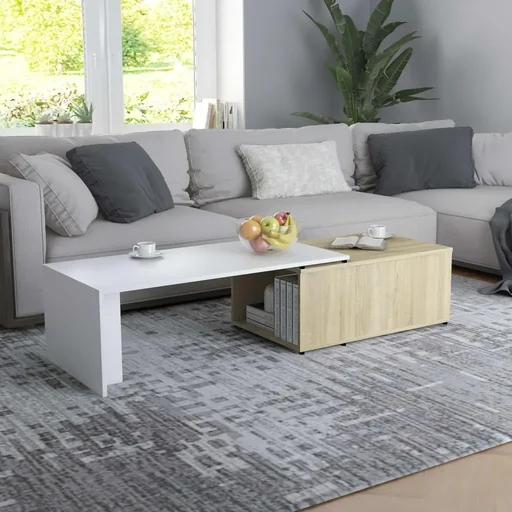 "Couchtisch 150x50x35 cm Spanplatte weiß und Sonoma-Eiche image"