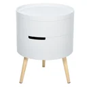 Nachttisch rund Beistelltisch Sofatisch mit 2 Stauräume Couchtisch frei kombinierbar Wohnzimmer Holz Weiß Ø38 x 48,3 cm