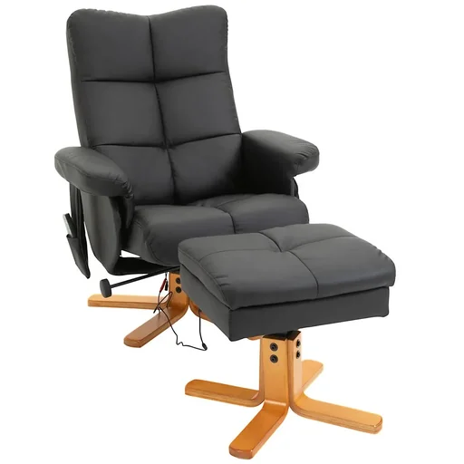 "Massagesessel mit Fußhocker Relaxsessel Fernsehsessel TV Sessel 145°-Neigung Kunstleder Schwarz 80 x 86 x 99 cm image"