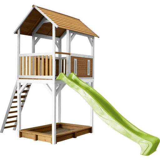 "Dory Spielturm Braun/Weiß - Lindgrüne Rutsche image"