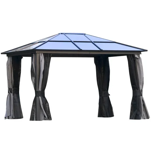 "Luxus Pavillon Gartenpavillon Alu Partyzelt Gartenzelt mit lichtdurchlässigem PC Dach Dunkelgrau+Schwarz 300 x 360 x 265 image"
