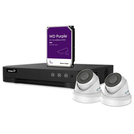 "ip-überwachungskamera-set - 4-kanal-netzwerk-videorekorder - 2 x weisse ip-dome-kamera - festplatte 1 tb - kabel image"