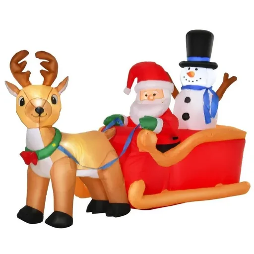 "Aufblasbarer Weihnachtsmann auf Schlitten mit Schneemann Weihnachtsdekoration LED wetterfest Polyester 200 x 80 x 128 cm image"