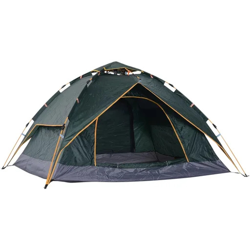 "Doppelzelt Campingzelt Quick-Up-Zelt 2 Erwachsene + 1 Kind wasserdicht Tragetasche 2 Türen Dunkelgrün 210 x 210 x 140 cm image"