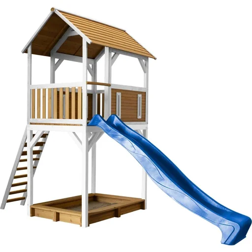"Dory Spielturm Braun/Weiß - Blaue Rutsche image"