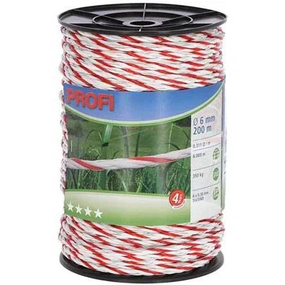 "Professionelle Zaunschnur 6Mm, 6X0,30 Tric, 200M, Weiß/Rot image"