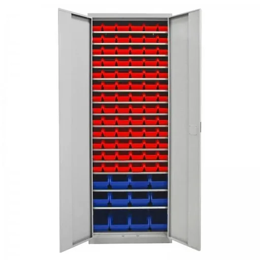"Regalschrank mit Tür, 15 Fachböden, 90 Lagersichtkästen Gr.3 / Gr. 2L image"