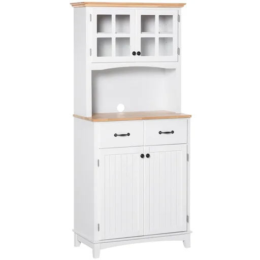 "Küchenschrank mit 2 Schubladen, Hochschrank mit verstellbaren Ablagen, Kommode, MDF, Gummiholz, 74 x 40 x 172 cm image"
