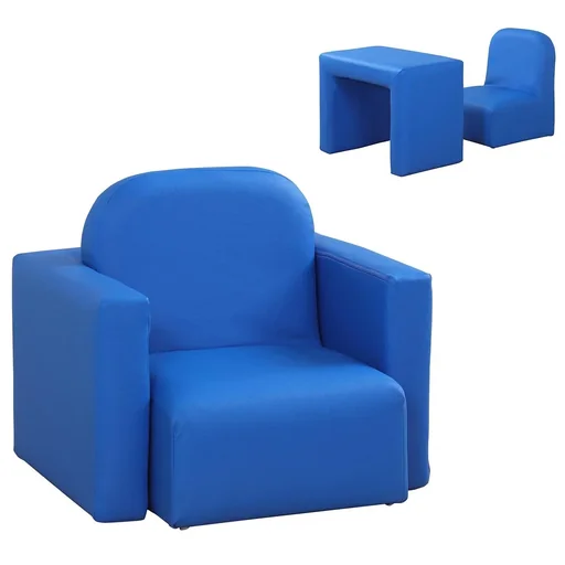 "2 in 1 Kindersofa Tisch und Stuhl Blau image"