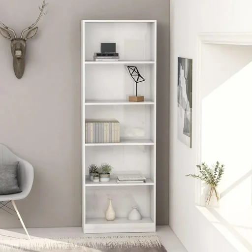 "Bücherregal mit 5 Fachböden 60x24x175 cm Spanplatte Hochglanz weiß image"