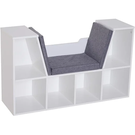 "Bücherschrank Bücherregal mit Sitzkissen Standregal Regal mit Sitzbank Holz Leinen Weiß 102 x 30 x 61cm image"
