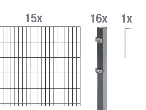 "Doppelstabmattenzaun Komplettset, anthrazit, Höhe 160 cm, Länge 30 m image"