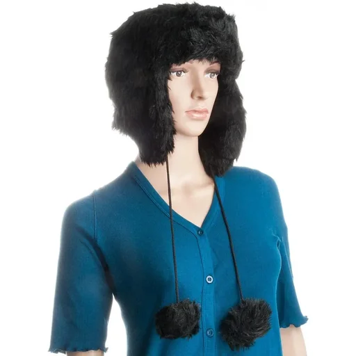 "Pelzmütze aus Kunstpelz - Kunstpelzmütze - mit Pompons - Schwarz image"