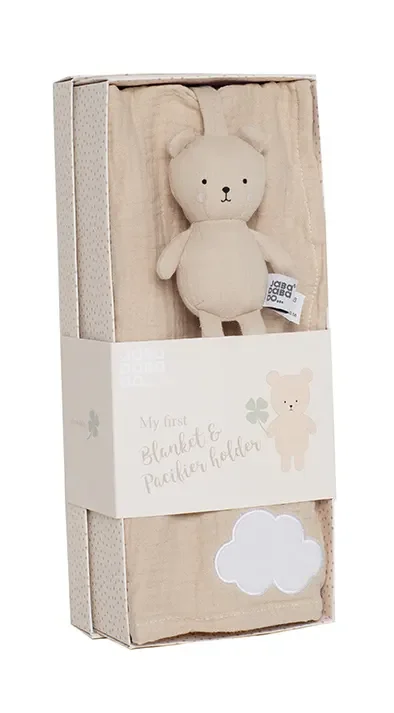 "Jabadabado Geschenkset Babydecke & Schnullerhalter - Teddy, Braun image"