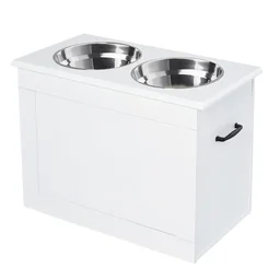 Hunde Fressnapf mit Staumraum 2 Näpfen Futterstation Edelstahlnapf Katzenapf MDF