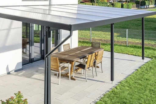 "Terrassendach Premium, anthrazit, 6110 x 4060 mm - Polycarbonat Stegplatten 16 mm, klar image"