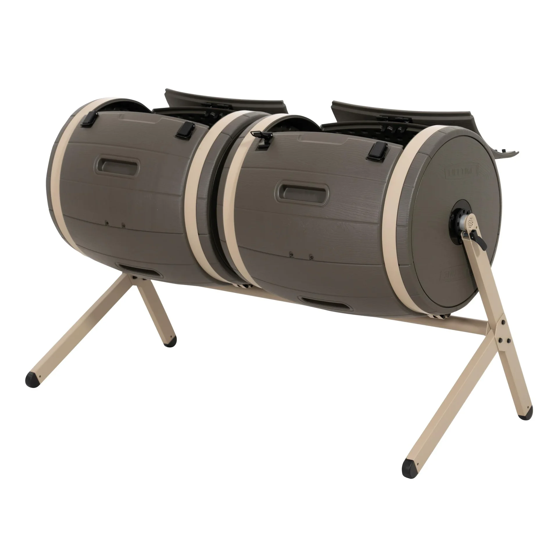 "Lifetime Komposter Doppelfass 380 L 160×79×110 cm Braun – 2 Trommeln für durchgehendes Kompostieren image"