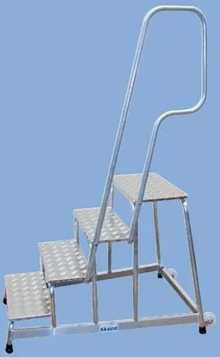 "Mobiler Alu Montagetritt mit Handlauf und Fahrrollen 4 Stufen Leiter image"
