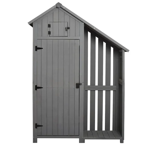 "Gartenschrank Holz Geräteschuppen Gartenhaus Geräteschrank Holzhütte Giebeldach Grau+ Schwarz 129 x 51,5 x 180 cm image"