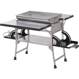 Folding gas grill, freestanding grill, portable tabletop grill, camping and garden BBQ, stainless steel S