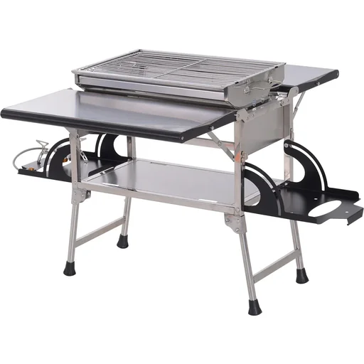"Klappgrill Gasgrill Standgrill tragbar Tischgrill Camping Garten BBQ Edelstahl Silber 58 x 34,2 x 34 cm image"