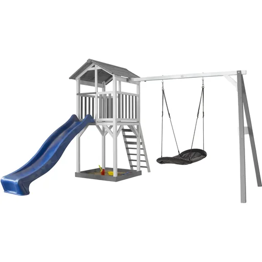 "Beach Tower Spielturm mit Roxy Nestschaukel - Blaue Rutsche image"
