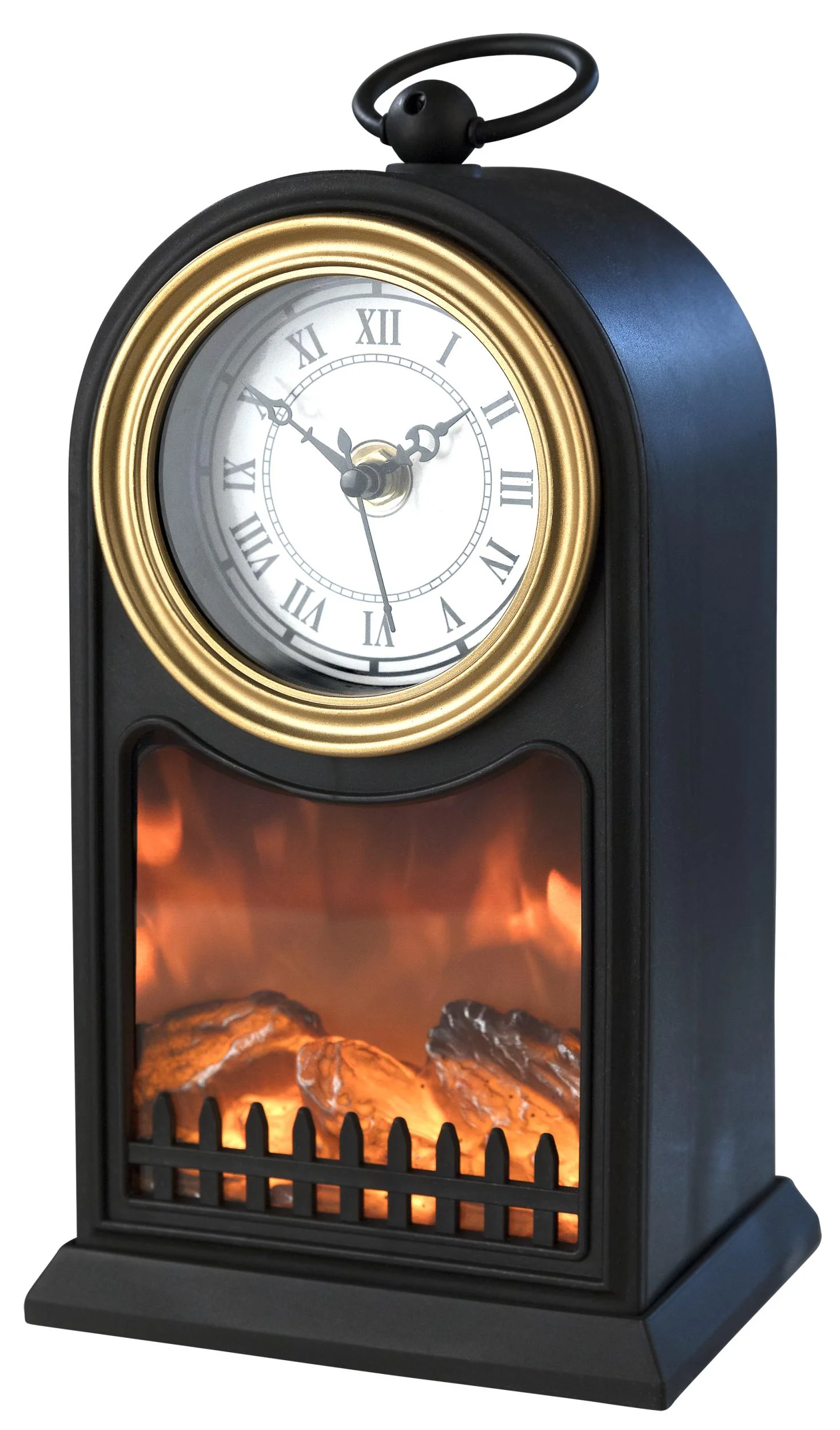 Kamin mit Uhr schwarz