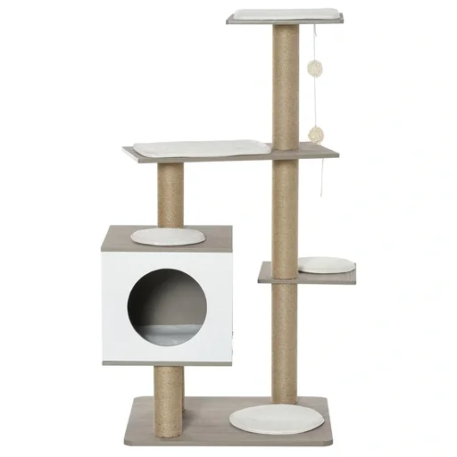 "Kratzbaum Katzenbaum Kletterbaum für Katzen Mehrstufiges Multiaktivitätszentrum mit Katzenhöhle Rampe Weichkissen E1 MDF image"