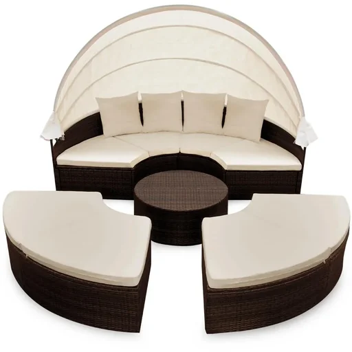 "Casaria Poly Rattan XXL Sonneninsel Gartenmöbel-Set 230cm klappbarer Sonnenschirm - 7cm Kissen braun image"