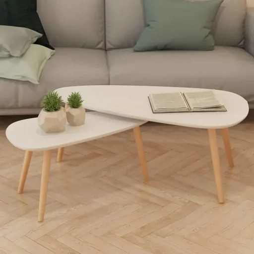 "2 Stück Couchtisch-Set Kiefer massiv weiß image"