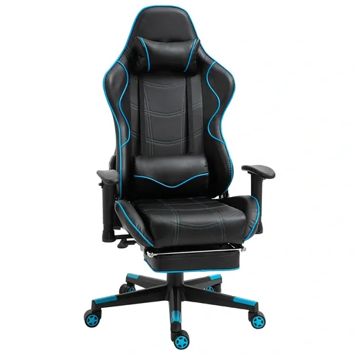 "Gamingstuhl mit Kopfstütze Lendenkissen Bürostuhl mit Fußstütze höhenverstellbarer Schaumstoff Nylon Kunstleder Schwarz+ image"