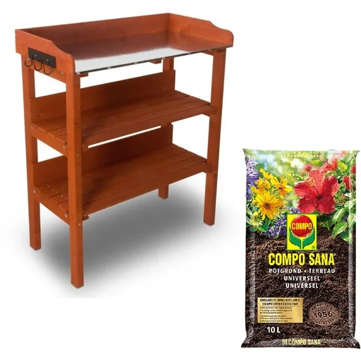 "Garten Blumentisch für Pflanzen - mit Zinkplatte - 92x76x37 cm inklusive GRATIS Compo Sana 10L Blumenerde image"