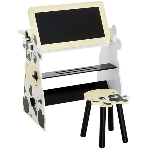 "Kindermaltisch Schreibtisch Kinder Tisch Stuhl Spieltisch Kuh mit Tafel 60x40x60cm image"