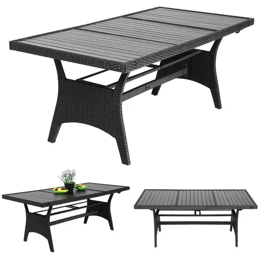 "Polyrattan Tisch schwarz 190x90x75cm mit WPC Tischplatte image"