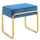 Fußhocker Polsterhocker mit Goldsockel für Wohnzimmer Schlafzimmer Fußauflage Samt-Touch modern Schaumstoff Stahl Blau+G