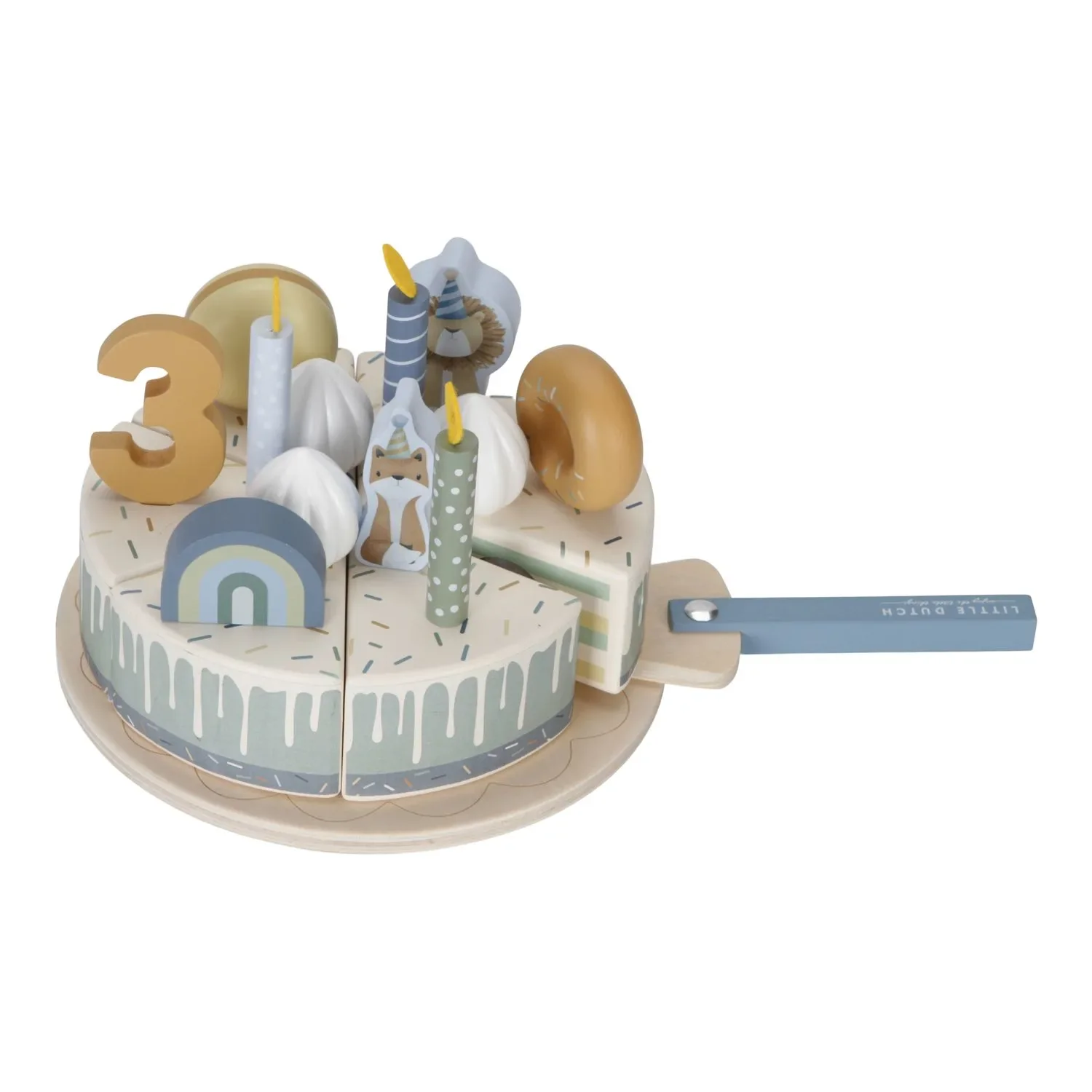 Little Dutch Spielzeug Geburtstagstorte aus Holz - Blau, 18x18x4