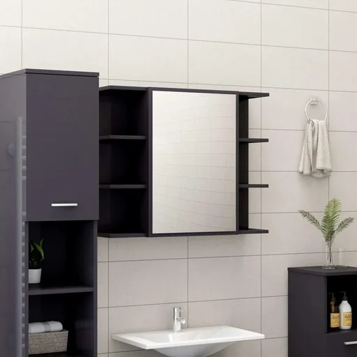 "Badspiegelschrank 80x20,5x64 cm Spanplatte Hochglanz grau image"