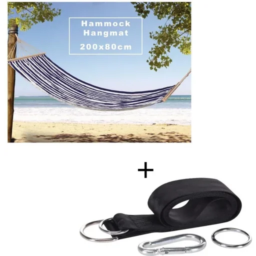 "Hängematte / Hammock - 200 x 80 cm -White/Blue + INCL. Pro Garden Aufhängeset für Hängematte image"