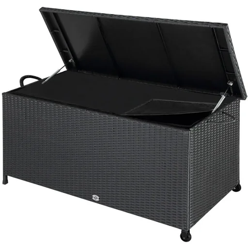 "Aufbewahrungsbox Polyrotan auf Rädern schwarz 122 x 56 x 61cm image"